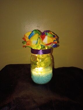 Decorative Rainbow Rose Mason Jar Centerpiece with LED Lights